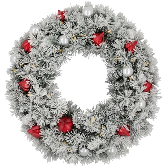 30" Pre-Lit Snowy Bristle Pine Artificial Christmas Wreath, Warm White Lights By Northlight | Michaels®